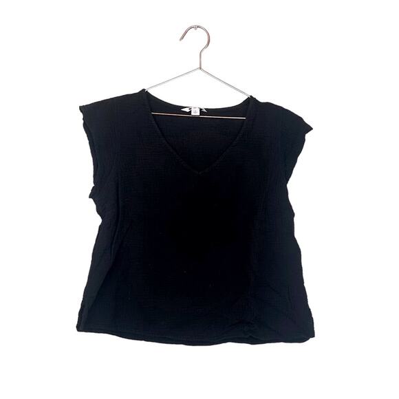 Three Dots Black Double Gauze V-Neck Top - Size Medium - Picture 1 of 6